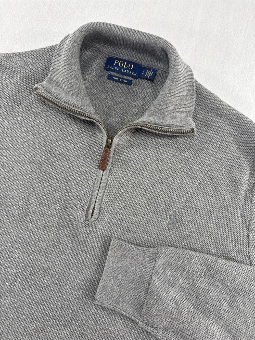 Polo Ralph Lauren Pima Cotton Thermal Quarter Zip Size Small Grey